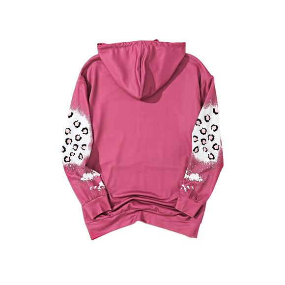 Rose Leopard Bleached Long Sleeve Hoodie with Pocket New Sizes S, M, L, XL - Picture 10 of 13
